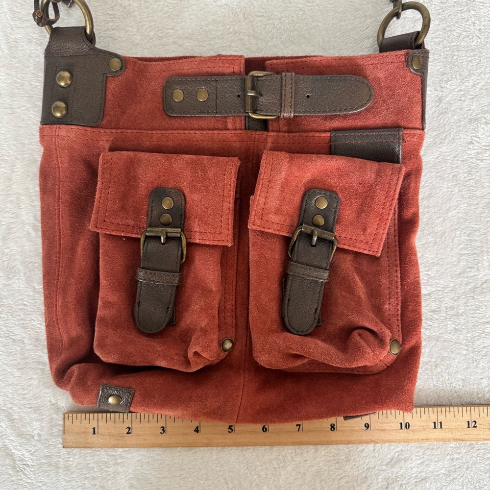 Genuine Leather & Suede Crossbody Messenger Bag, Unisex - Picture 9 of 11